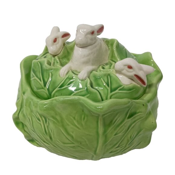 VTG 60s Covered White Rabbits Cabbage Serving Dish Retro Mid Century Modern - Picture 1 of 12